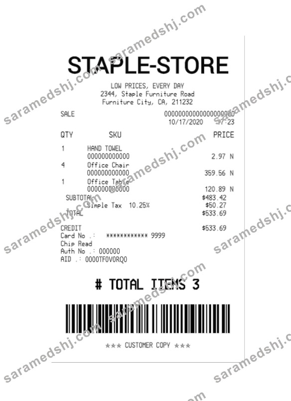 STAPLE-STORE payment check